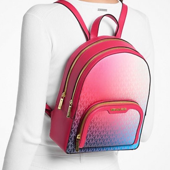 Michael Kors Jaycee Medium Ombre Backpack & Wallet Set In Dark roseberry NWT - Picture 5 of 8